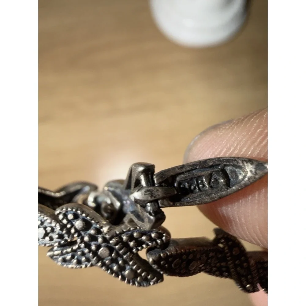 Sterling Silver 925 Marcasite XOXO Link Bracelet Dainty Vintage Art Deco 7